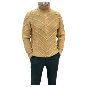 Dark Beige  Men's Chunky Turtleneck Sweater -100% Real  Wool