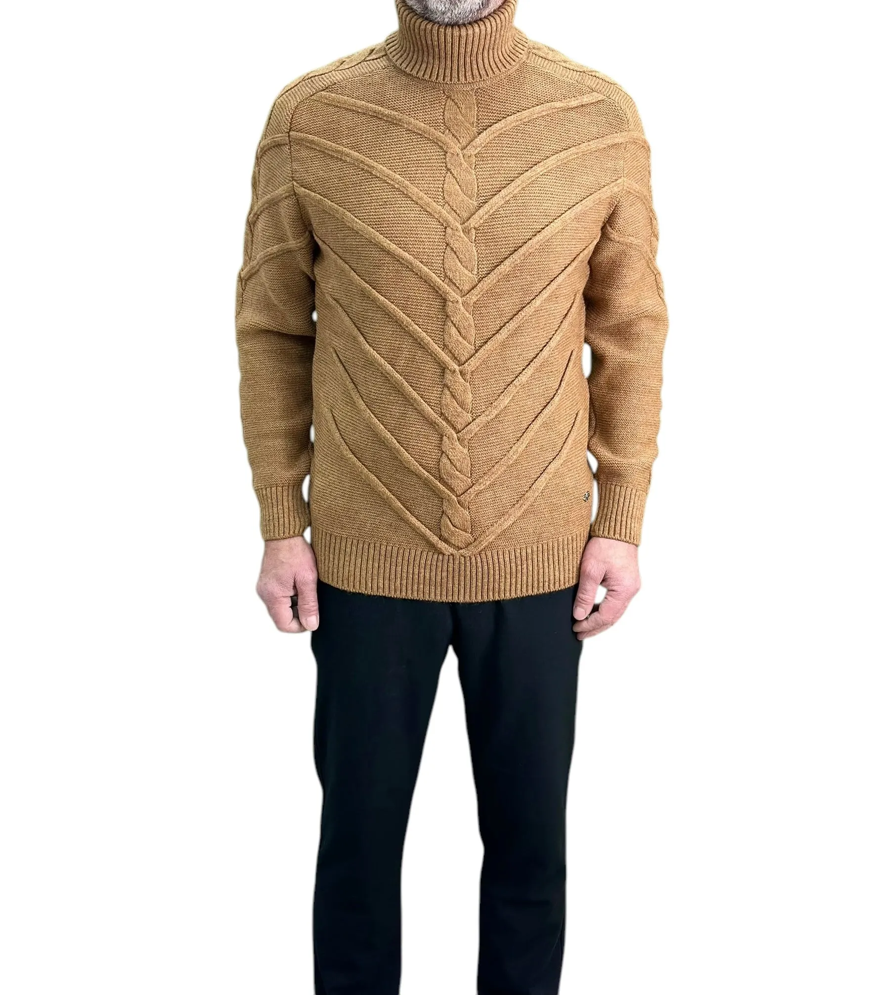 Dark Beige  Men's Chunky Turtleneck Sweater -100% Real  Wool