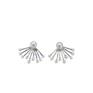 Deco Style Ear Climber Jacket Akoya Saltwater Cultured Pearl Pierced Stud Earrings- Sterling Silver