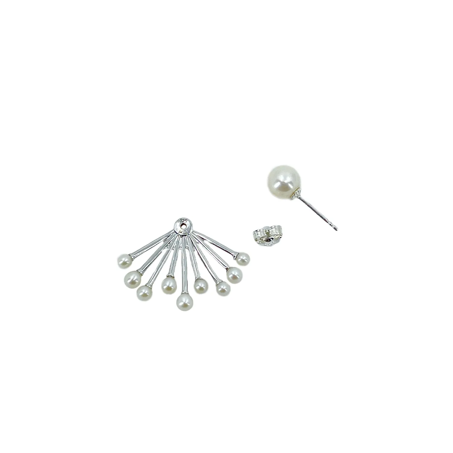 Deco Style Ear Climber Jacket Akoya Saltwater Cultured Pearl Pierced Stud Earrings- Sterling Silver
