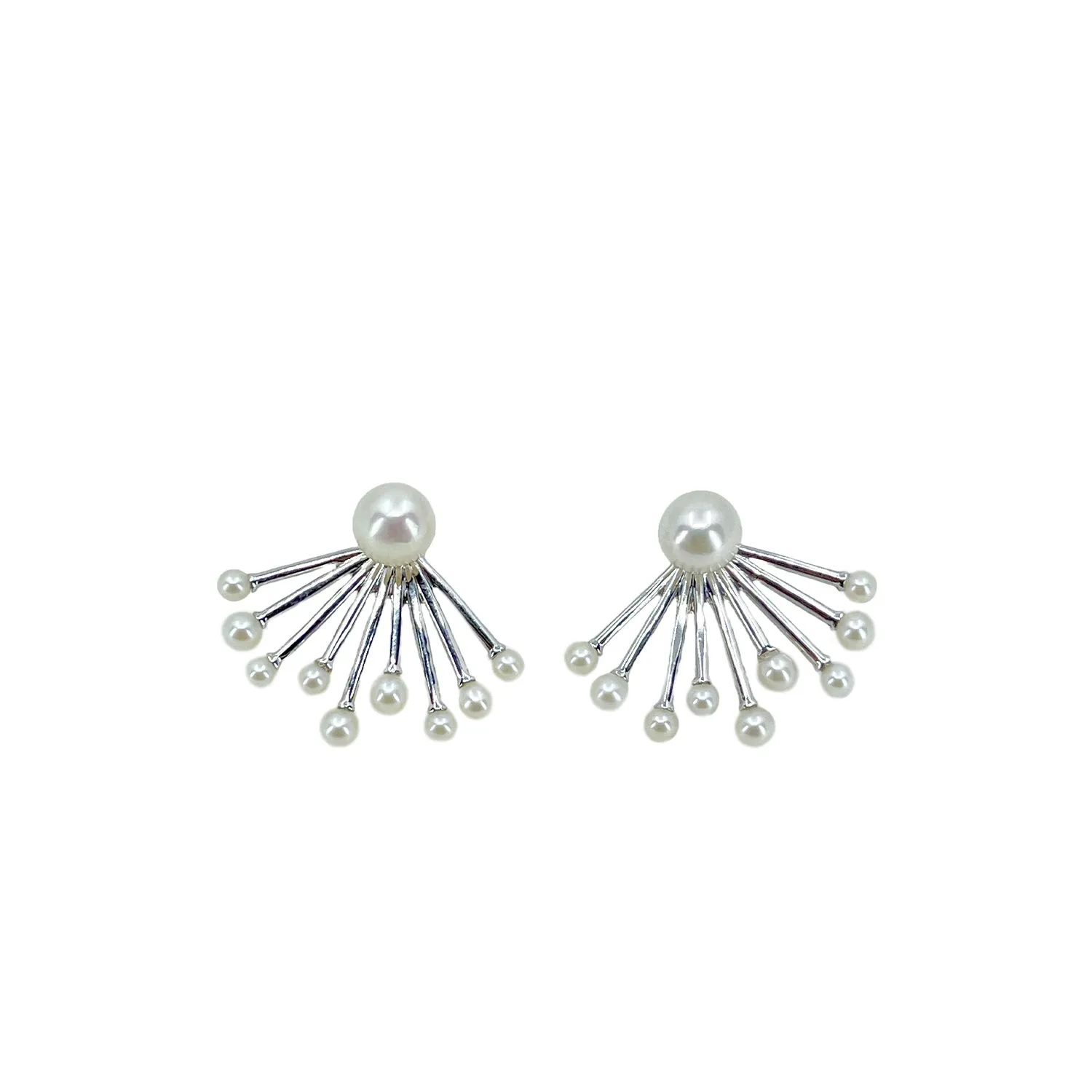 Deco Style Ear Climber Jacket Akoya Saltwater Cultured Pearl Pierced Stud Earrings- Sterling Silver