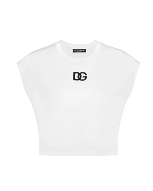 DOLCE & GABBANA Cropped jersey T-shirt with DG logo patch