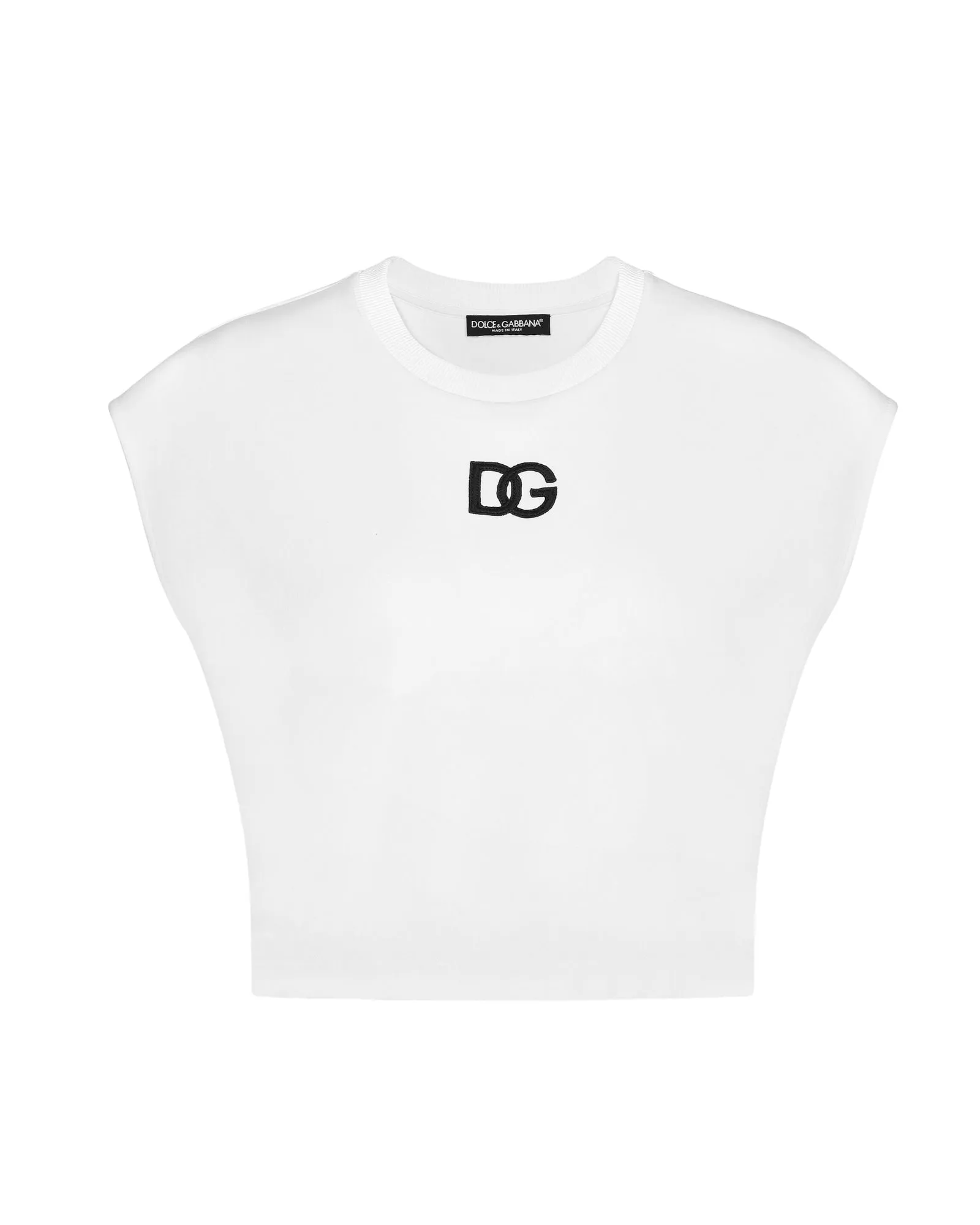 DOLCE & GABBANA Cropped jersey T-shirt with DG logo patch