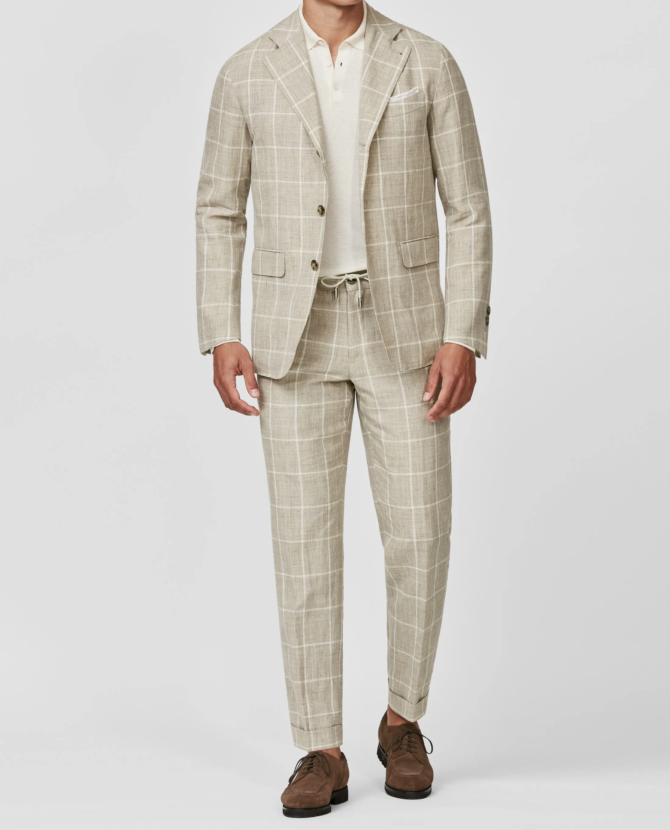 Drago Light Taupe Linen & Wool with Off White Windowpane