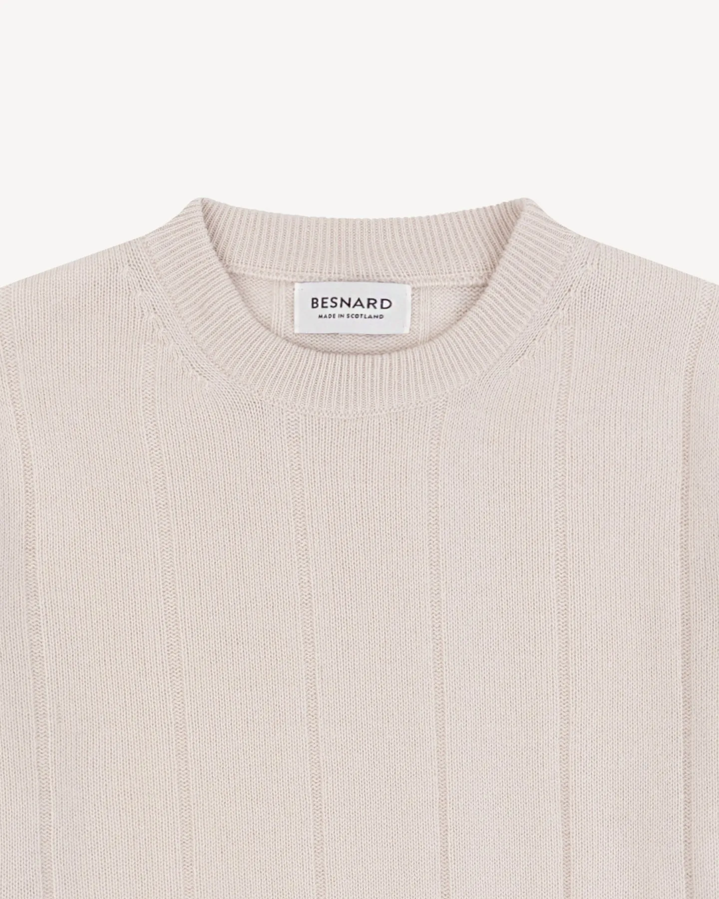 Ecru Cashmere Cotton Wide Rib Crew Neck