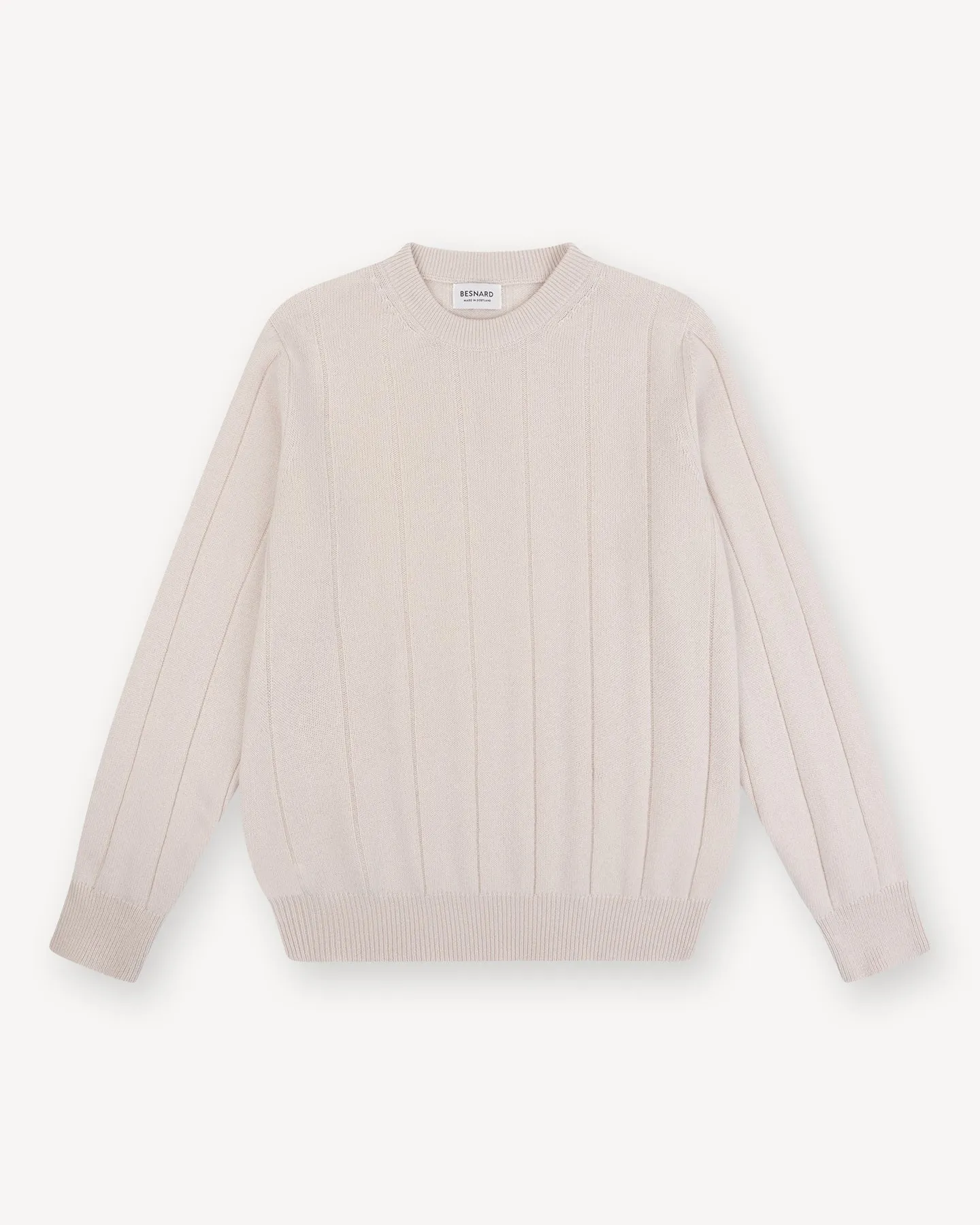 Ecru Cashmere Cotton Wide Rib Crew Neck