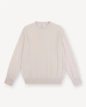 Ecru Cashmere Cotton Wide Rib Crew Neck