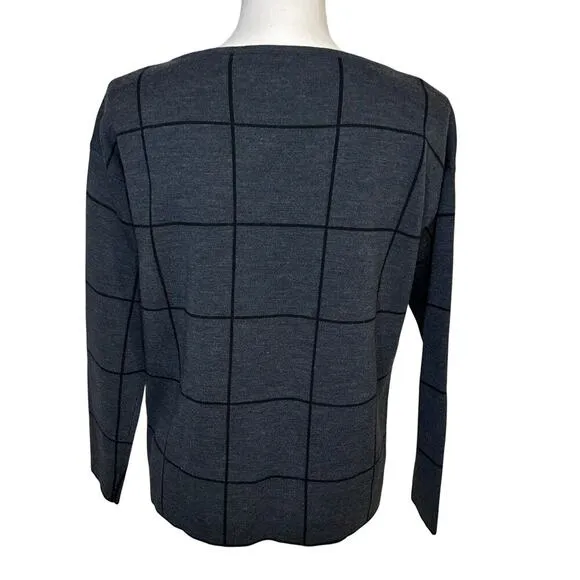 Eileen Fisher boxy window pane merino wool blend long sleeve sweater size SP