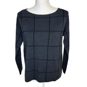 Eileen Fisher boxy window pane merino wool blend long sleeve sweater size SP