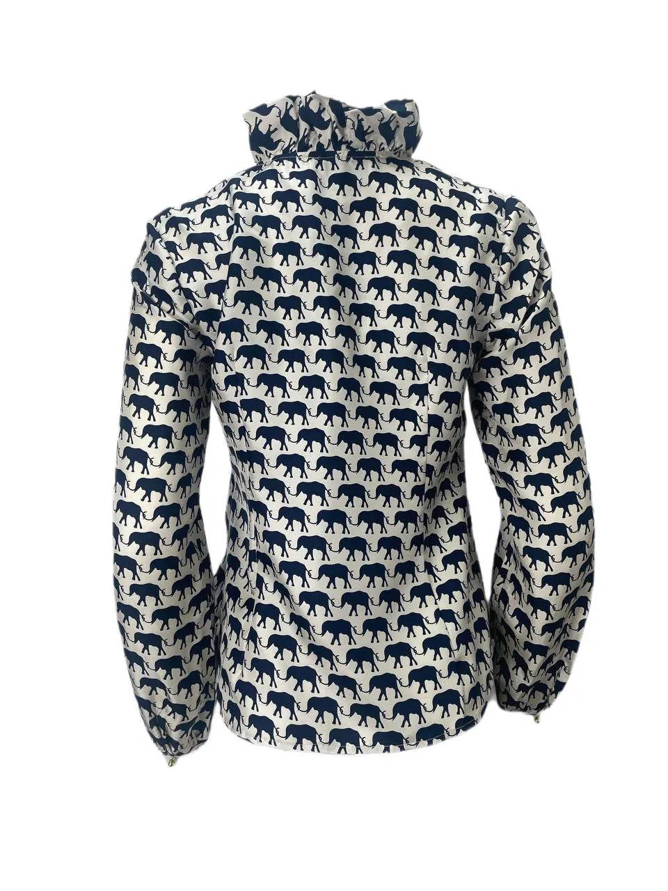 ELIZABETH MCKAY Women's Cream Navy Elephant Blouse #202 NWT