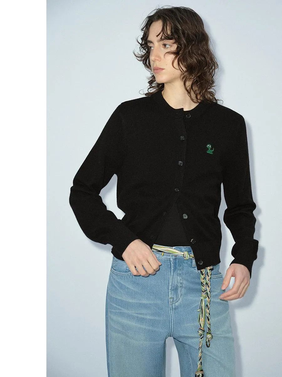 Embroidered Button-Up Cardigan