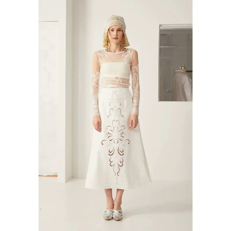 Embroidered Floral Cutout Skirt