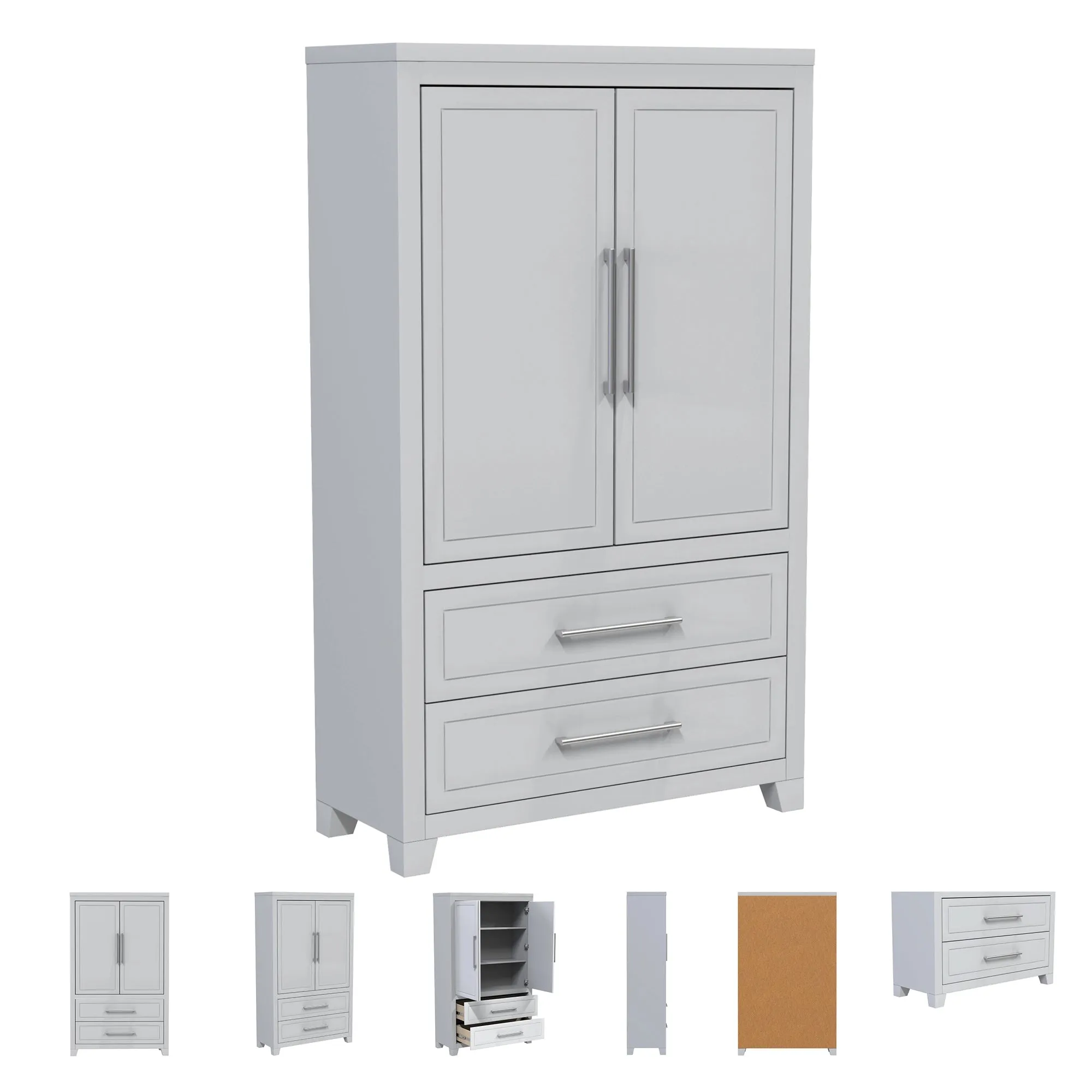 emma armoire storage organizer - shelves with 2 drawers home decor, light grey
