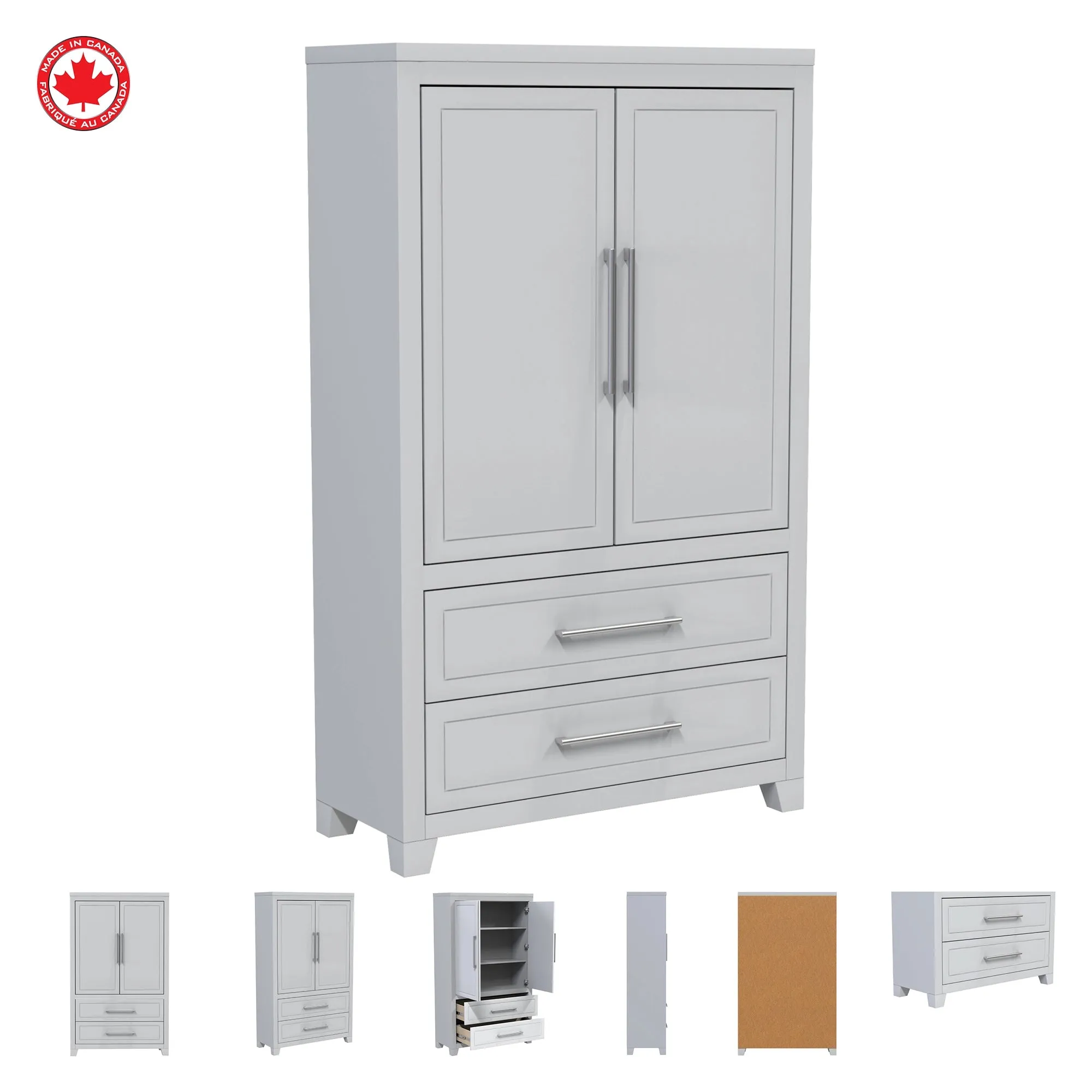 emma armoire storage organizer - shelves with 2 drawers home decor, light grey