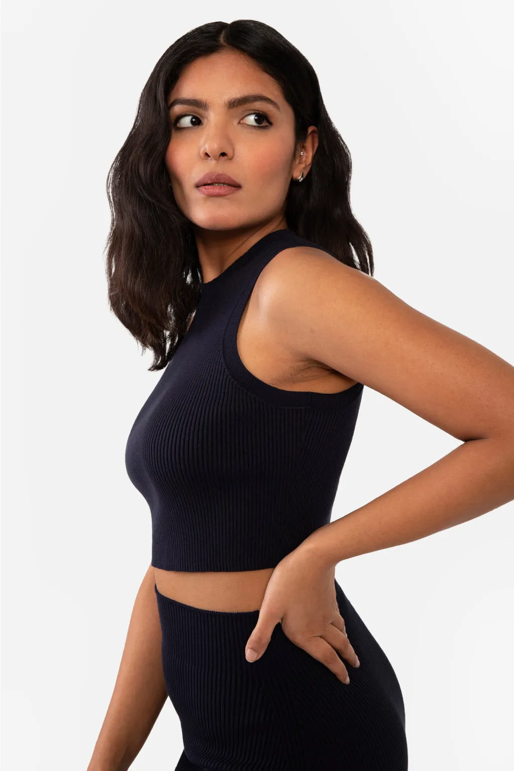 EMMA RIBBED CROP TANK - CHARCOAL HEATHER GREY
