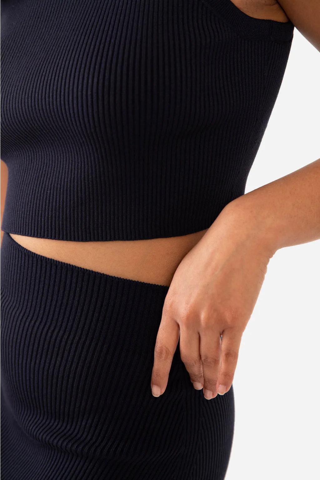 EMMA RIBBED CROP TANK - CHARCOAL HEATHER GREY