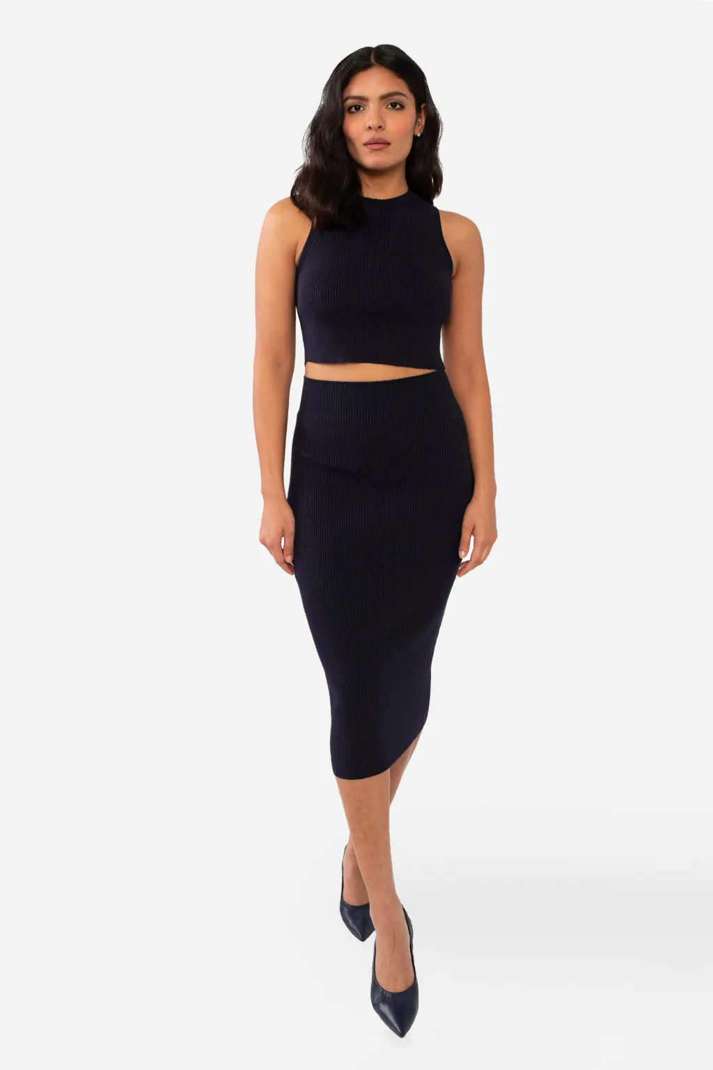 EMMA RIBBED CROP TANK - CHARCOAL HEATHER GREY