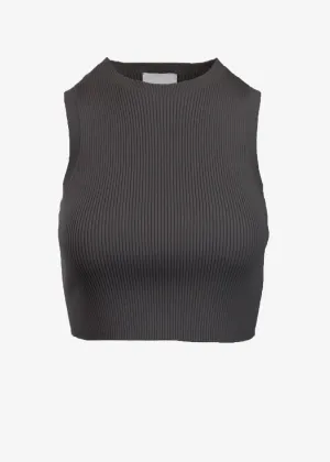 EMMA RIBBED CROP TANK - CHARCOAL HEATHER GREY
