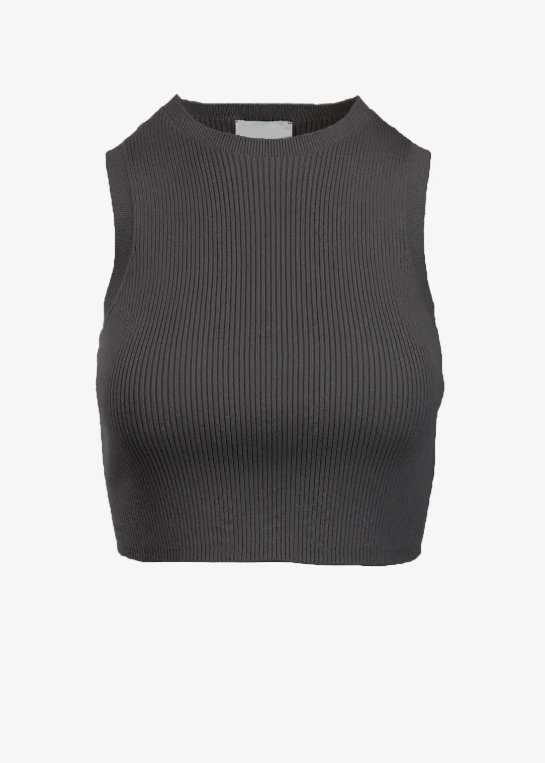 EMMA RIBBED CROP TANK - CHARCOAL HEATHER GREY
