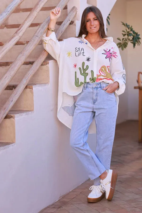 Extra light Wash Cropped Jeans with Fringe Cuff