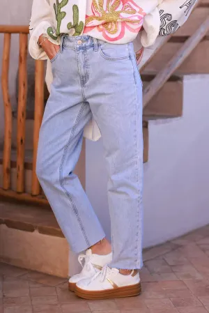 Extra light Wash Cropped Jeans with Fringe Cuff