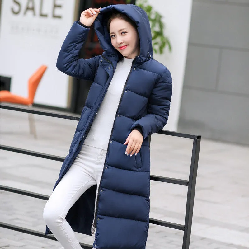 Fashion Cotton Padded Jacket Women Slim Thick Stars Print Female Coat Parka Warm Long Jackets Ladies Overcoat