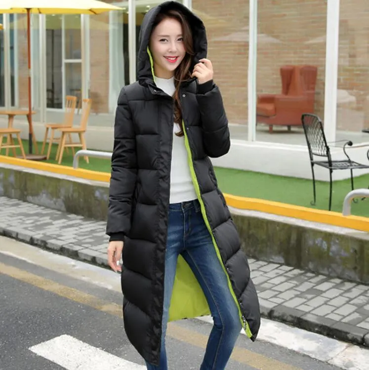 Fashion Cotton Padded Jacket Women Slim Thick Stars Print Female Coat Parka Warm Long Jackets Ladies Overcoat
