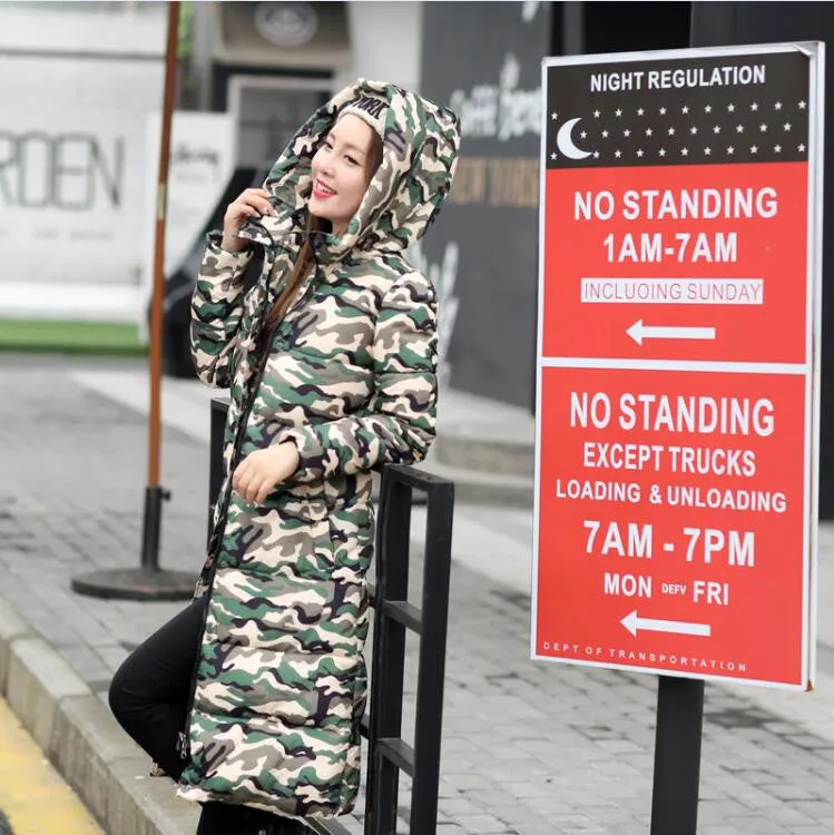 Fashion Cotton Padded Jacket Women Slim Thick Stars Print Female Coat Parka Warm Long Jackets Ladies Overcoat