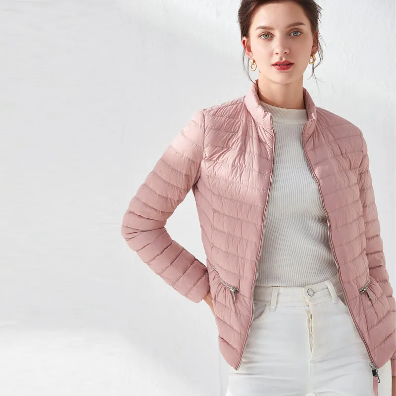 Fashion Pink Slim Waist Coat Jackets Weightless Parkas