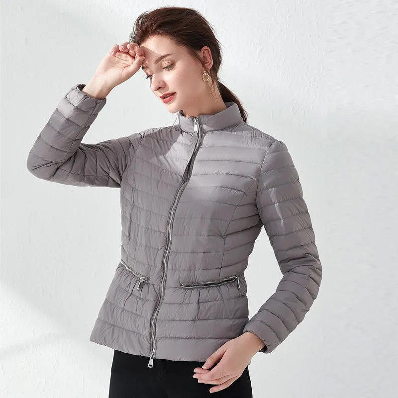 Fashion Pink Slim Waist Coat Jackets Weightless Parkas