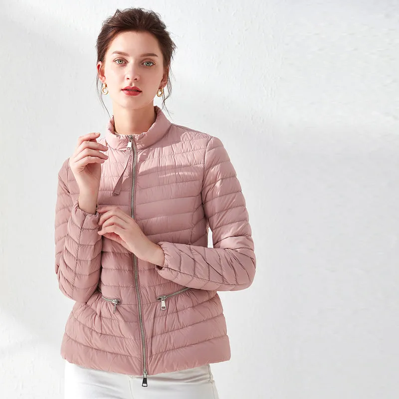 Fashion Pink Slim Waist Coat Jackets Weightless Parkas