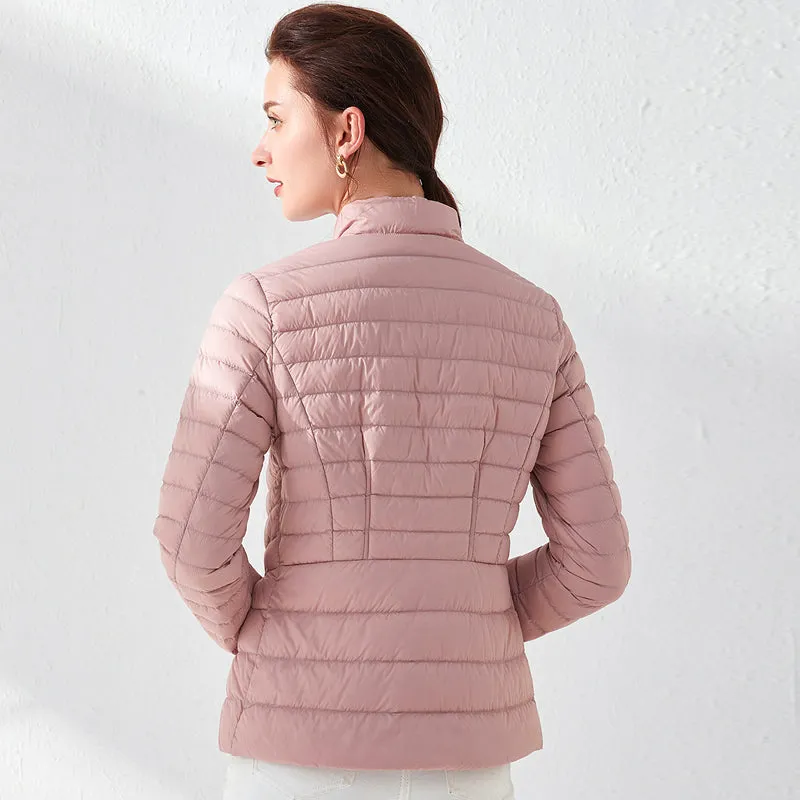 Fashion Pink Slim Waist Coat Jackets Weightless Parkas
