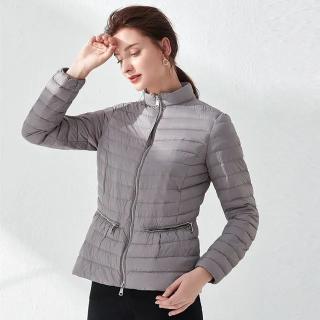 Fashion Pink Slim Waist Coat Jackets Weightless Parkas