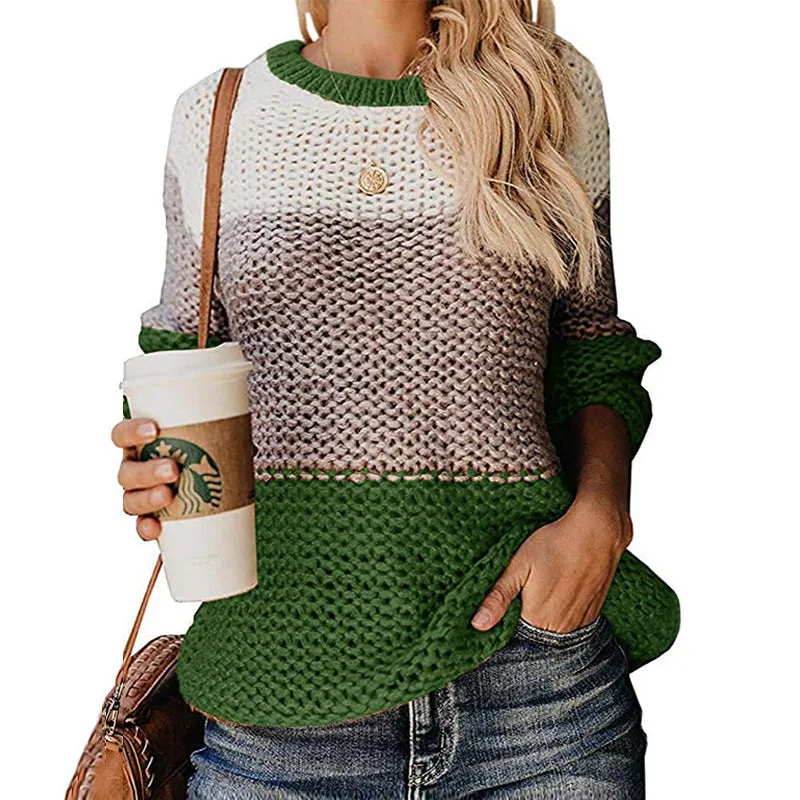 Fashion Thick Color Matching Pullover Sweater