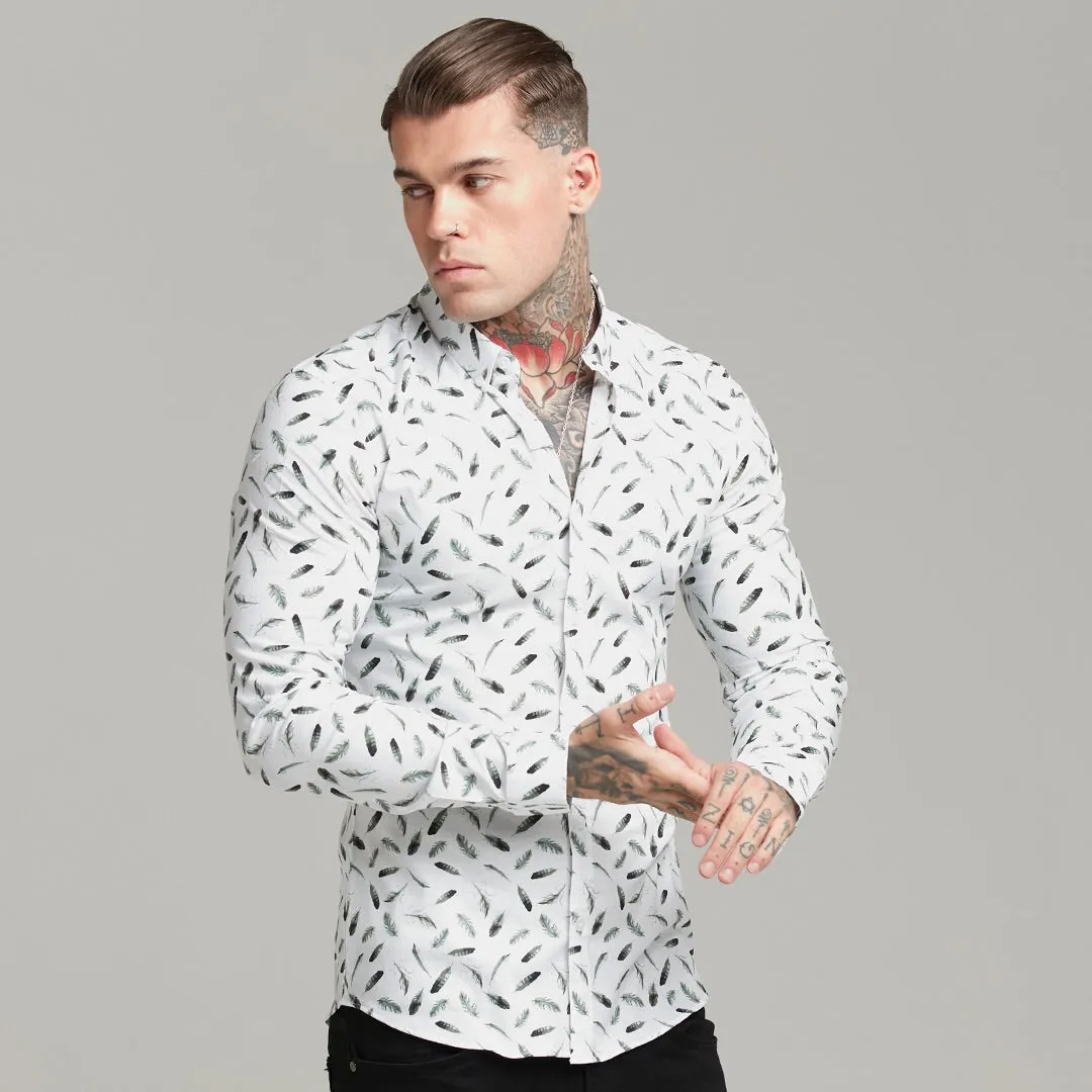 Father Sons Super Slim Stretch Khaki Feather Print Button Down - FS596