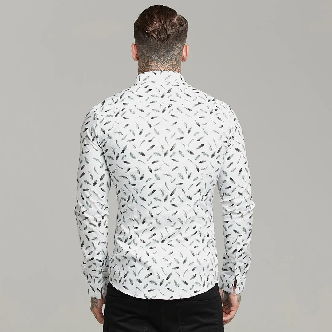Father Sons Super Slim Stretch Khaki Feather Print Button Down - FS596