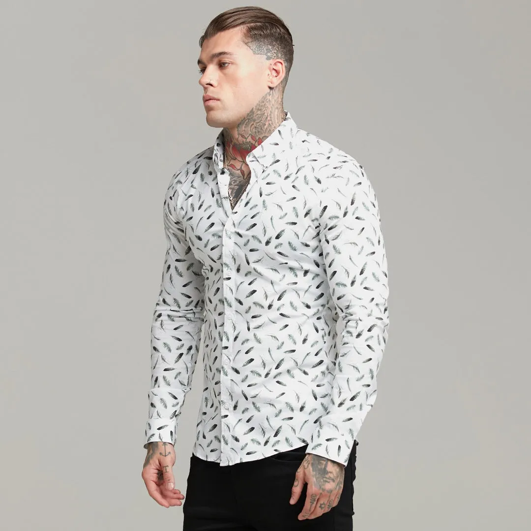 Father Sons Super Slim Stretch Khaki Feather Print Button Down - FS596