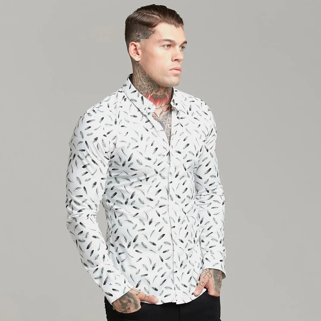 Father Sons Super Slim Stretch Khaki Feather Print Button Down - FS596