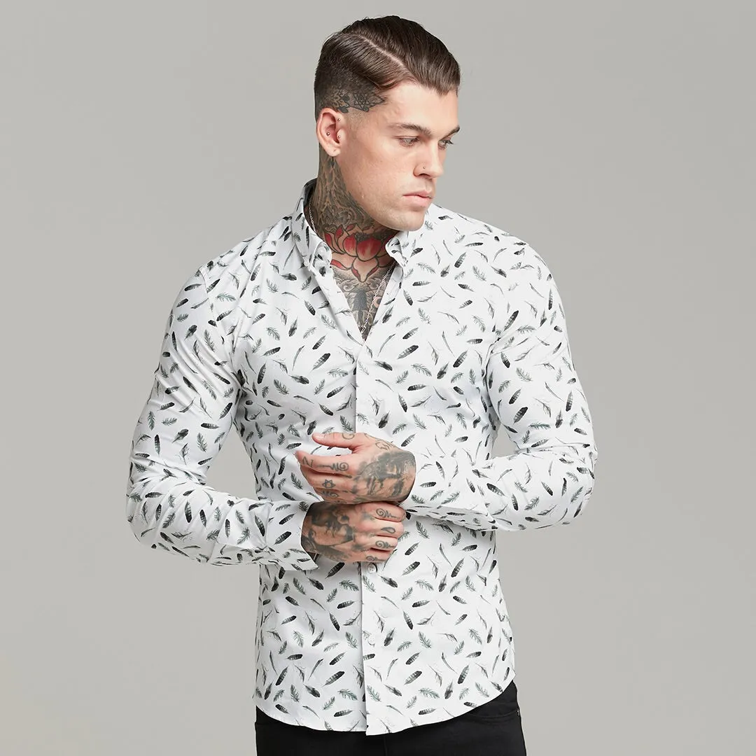 Father Sons Super Slim Stretch Khaki Feather Print Button Down - FS596