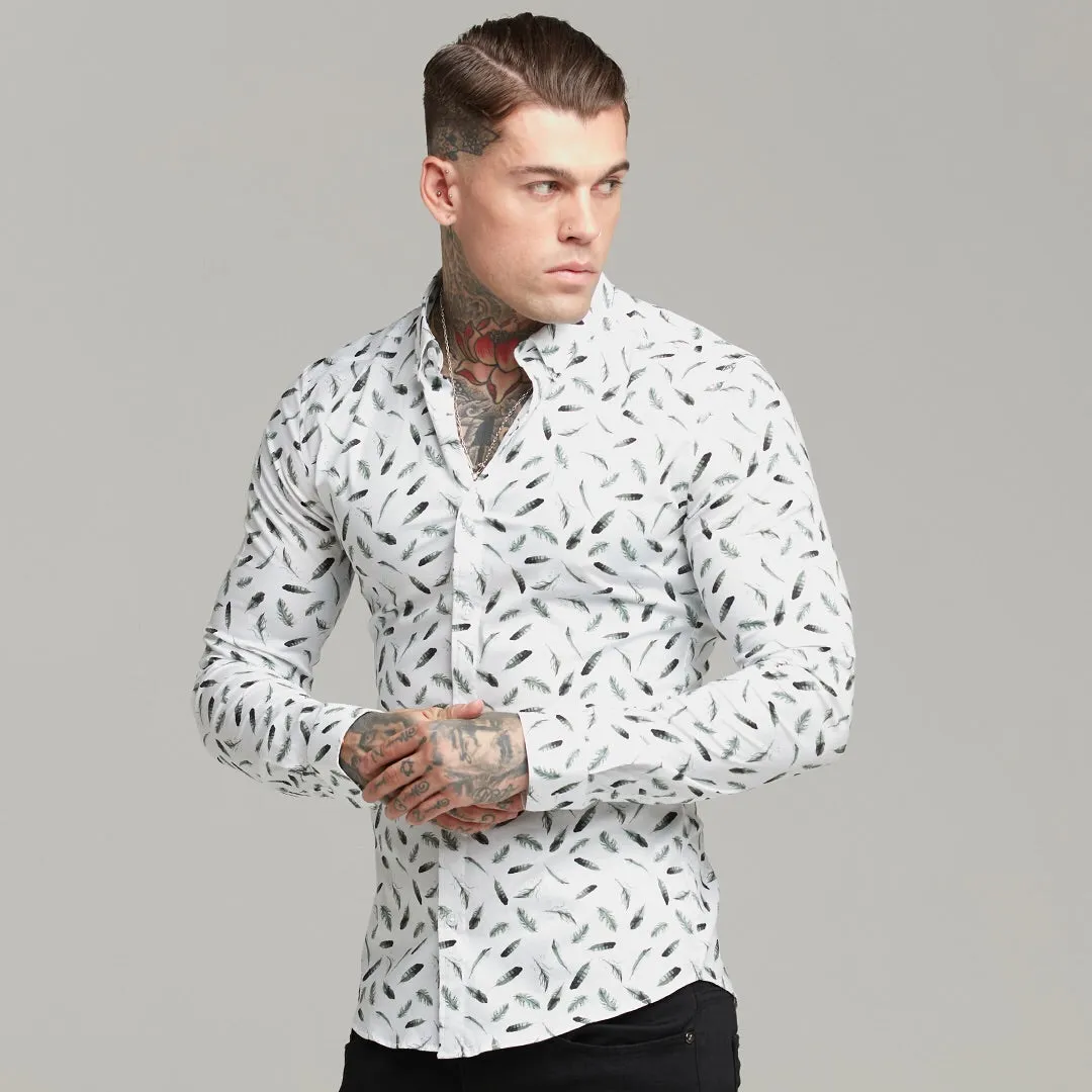 Father Sons Super Slim Stretch Khaki Feather Print Button Down - FS596
