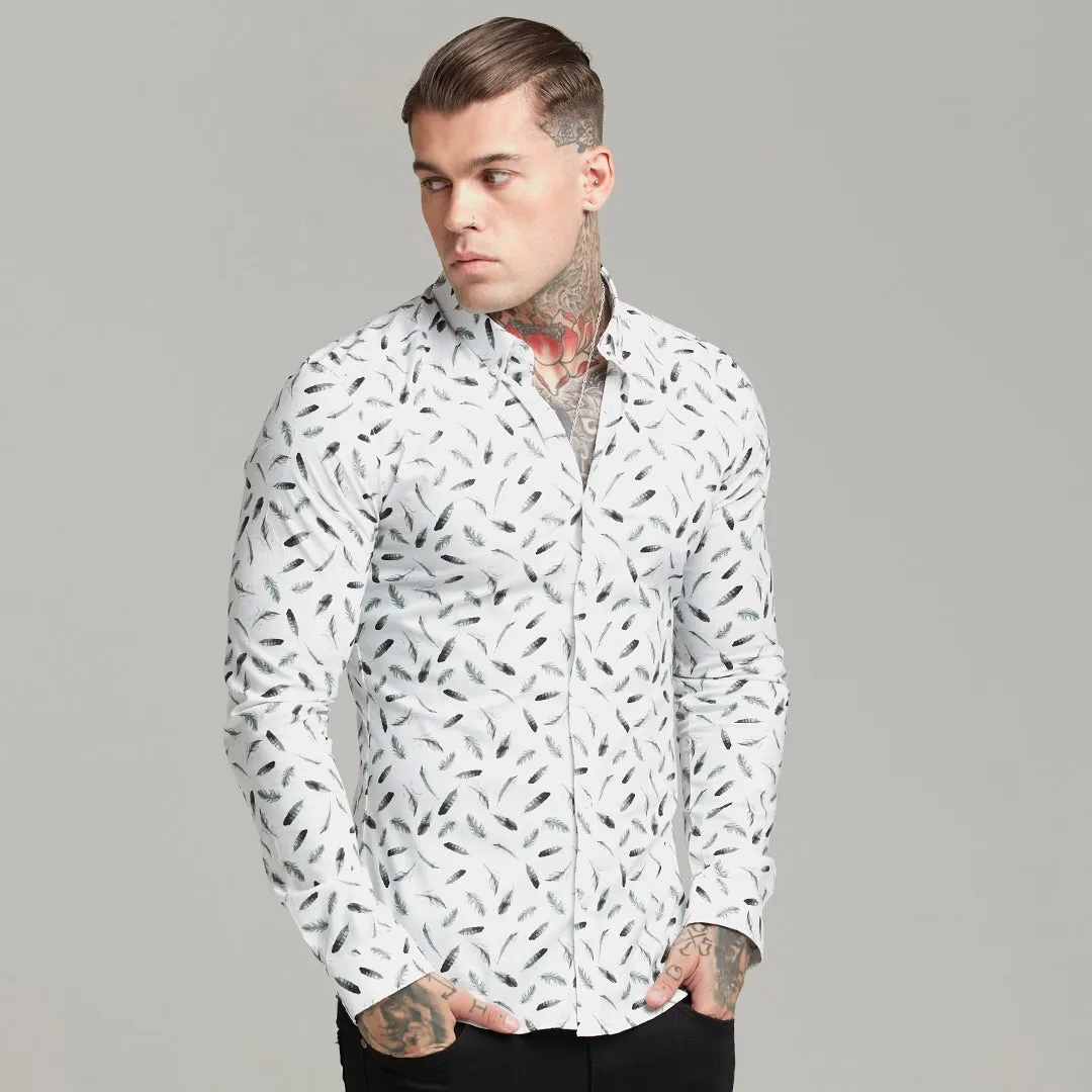 Father Sons Super Slim Stretch Khaki Feather Print Button Down - FS596