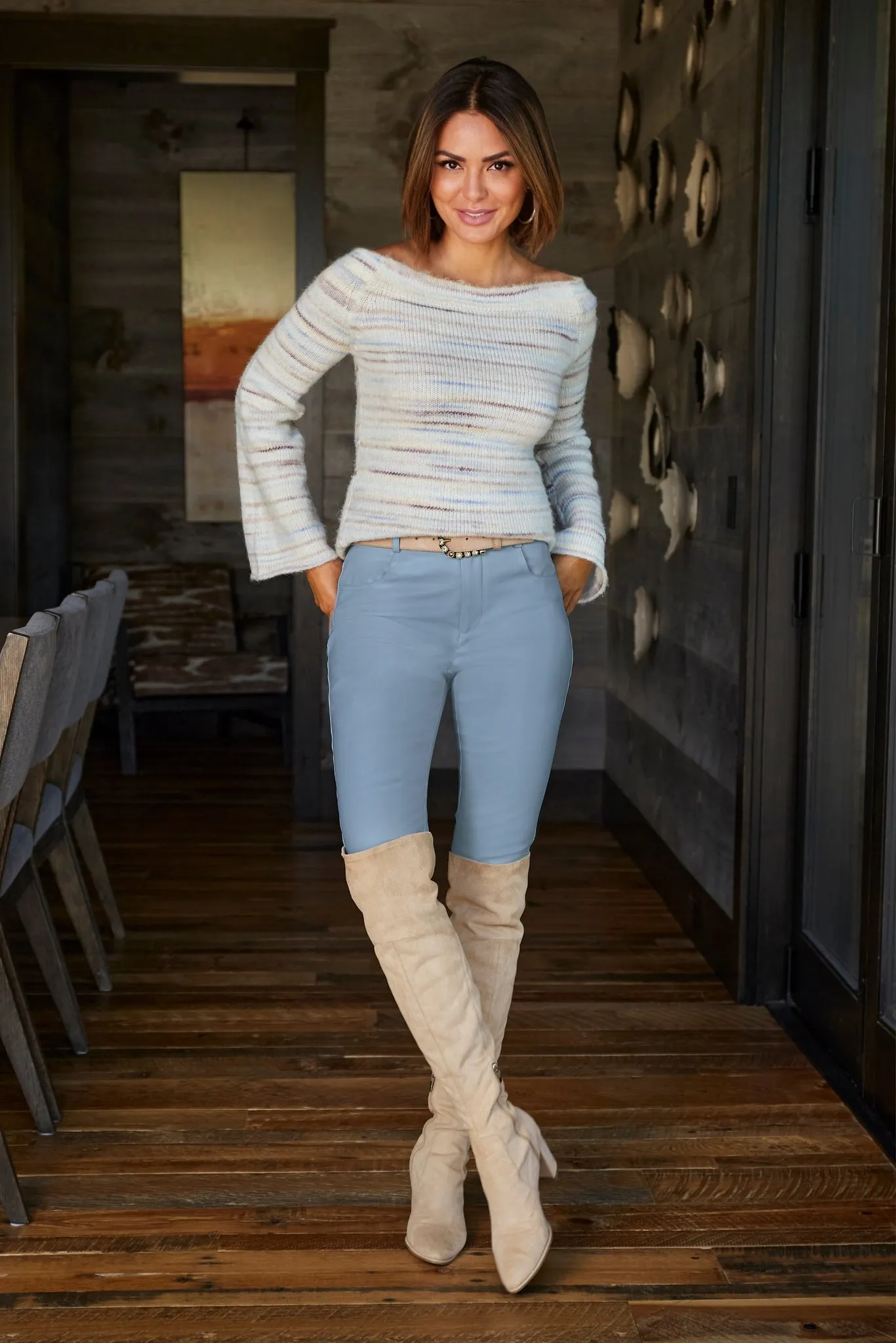 Faux Leather Five Pocket Pant Light Blue
