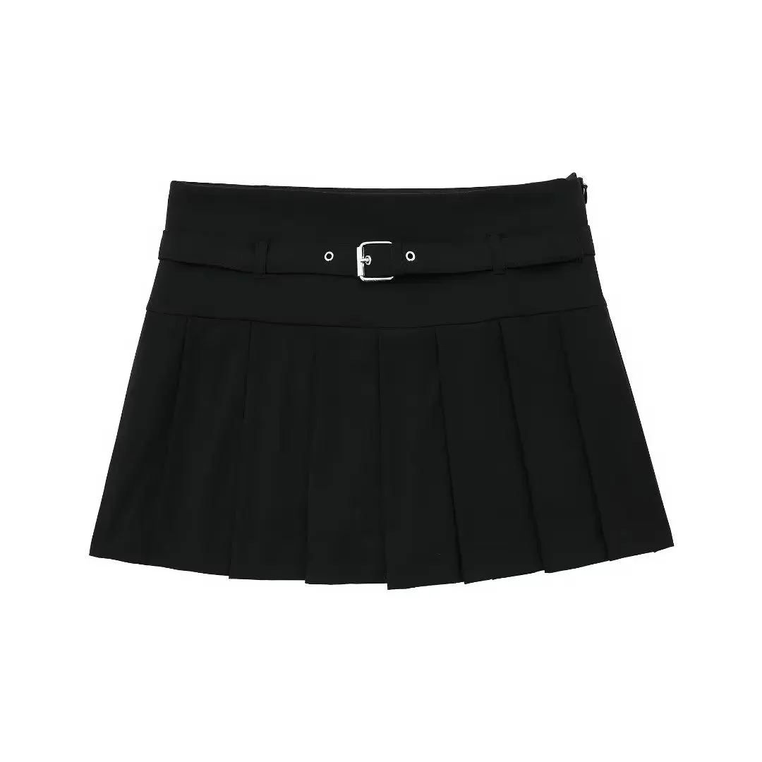 Female Fashion Textured Wild Folds Skirt Sweetwear Skirt Women High Waist Trend With Belt Tight Mini Skirt Y2k