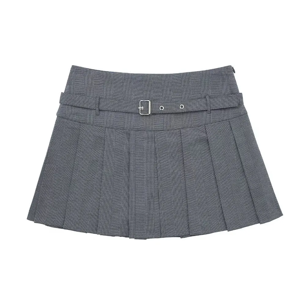 Female Fashion Textured Wild Folds Skirt Sweetwear Skirt Women High Waist Trend With Belt Tight Mini Skirt Y2k