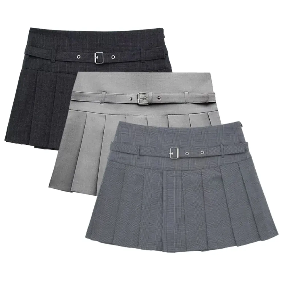 Female Fashion Textured Wild Folds Skirt Sweetwear Skirt Women High Waist Trend With Belt Tight Mini Skirt Y2k