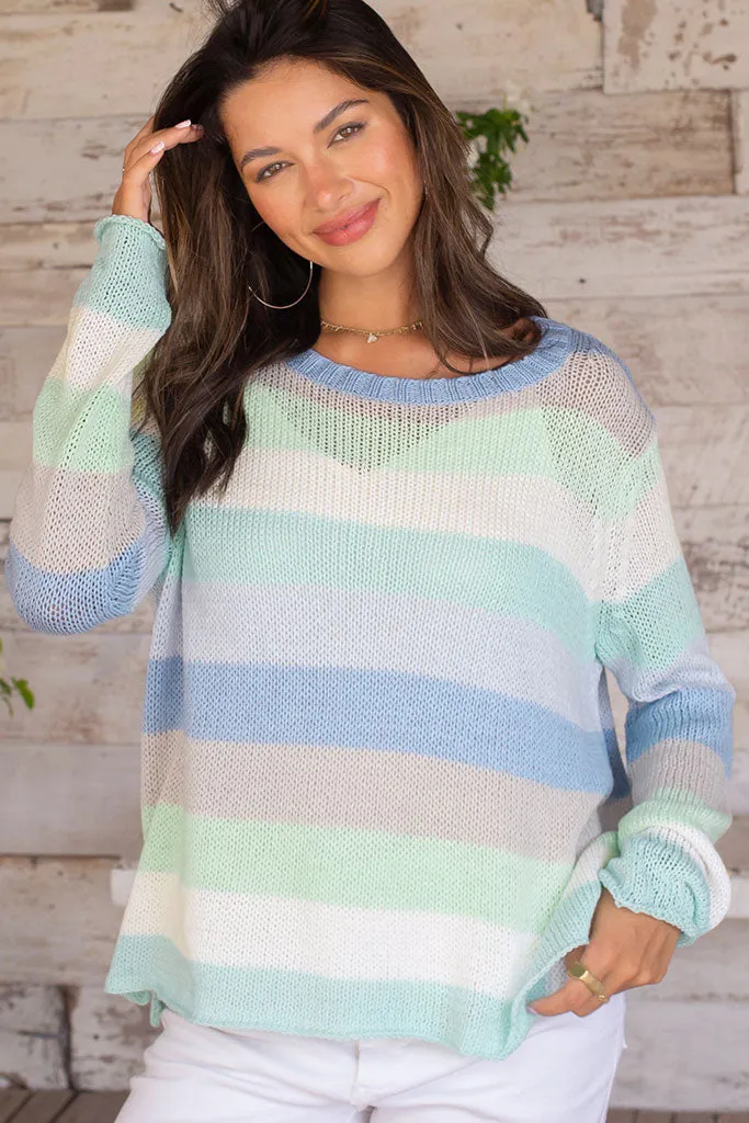 Flower Market Cotton Sweater - Blue Stripe - SALE