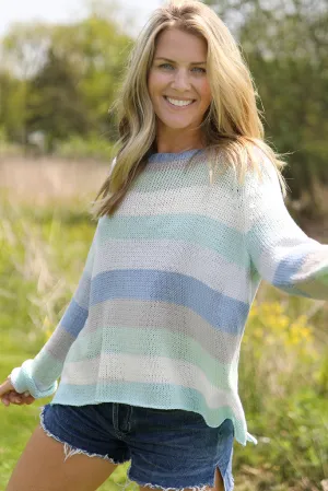 Flower Market Cotton Sweater - Blue Stripe - SALE
