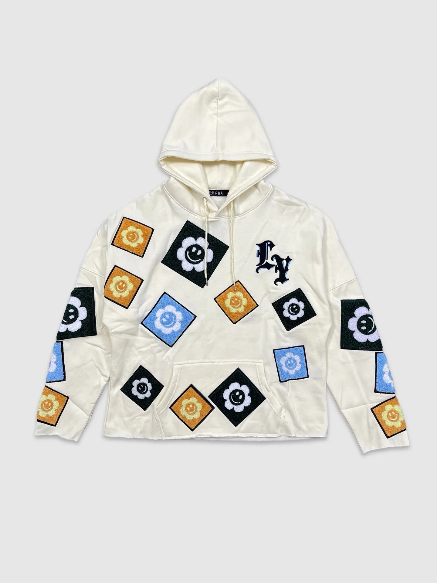 FOC-80679-Chenille Patch Cropped Hoodie