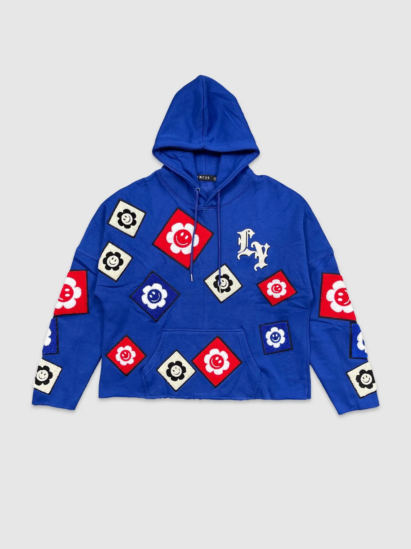 FOC-80679-Chenille Patch Cropped Hoodie