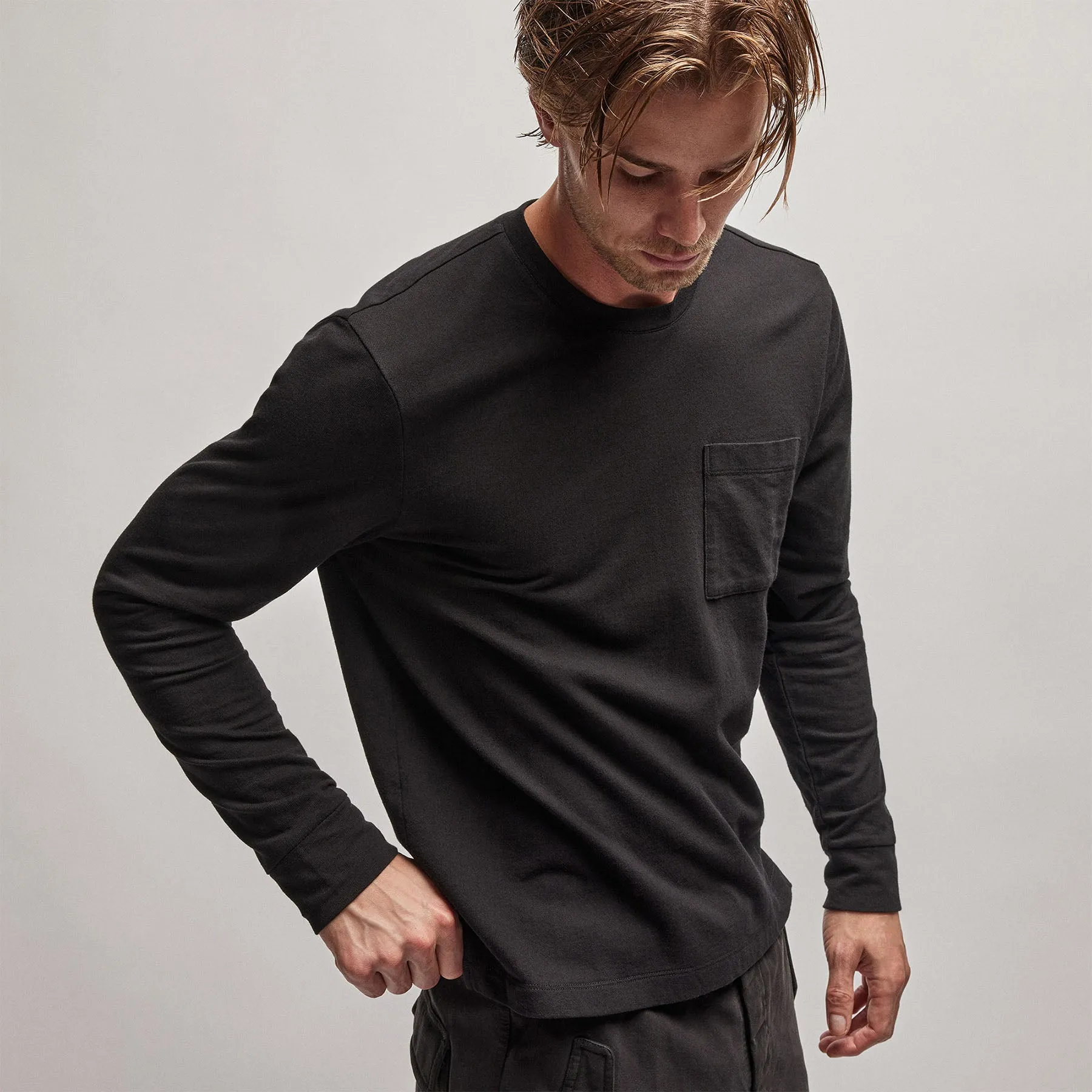 French Terry Pocket Crew - Black